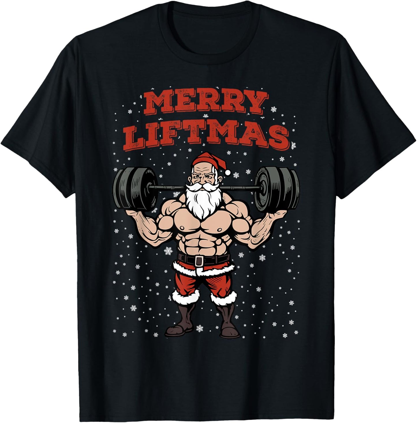 Merry Liftmas Christmas Muscular Santa Claus Gym Workout T-Shirt - T-Shirt | Black