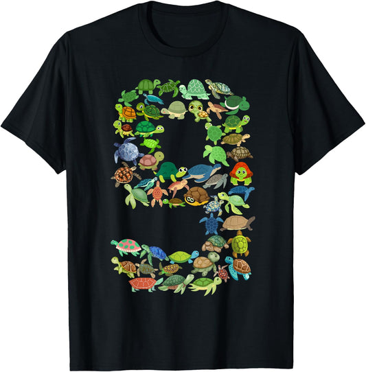 Kids 9th Birthday Sea Turtle Tortoise Themed 9 Year Old Boys T-Shirt - T-Shirt | Black