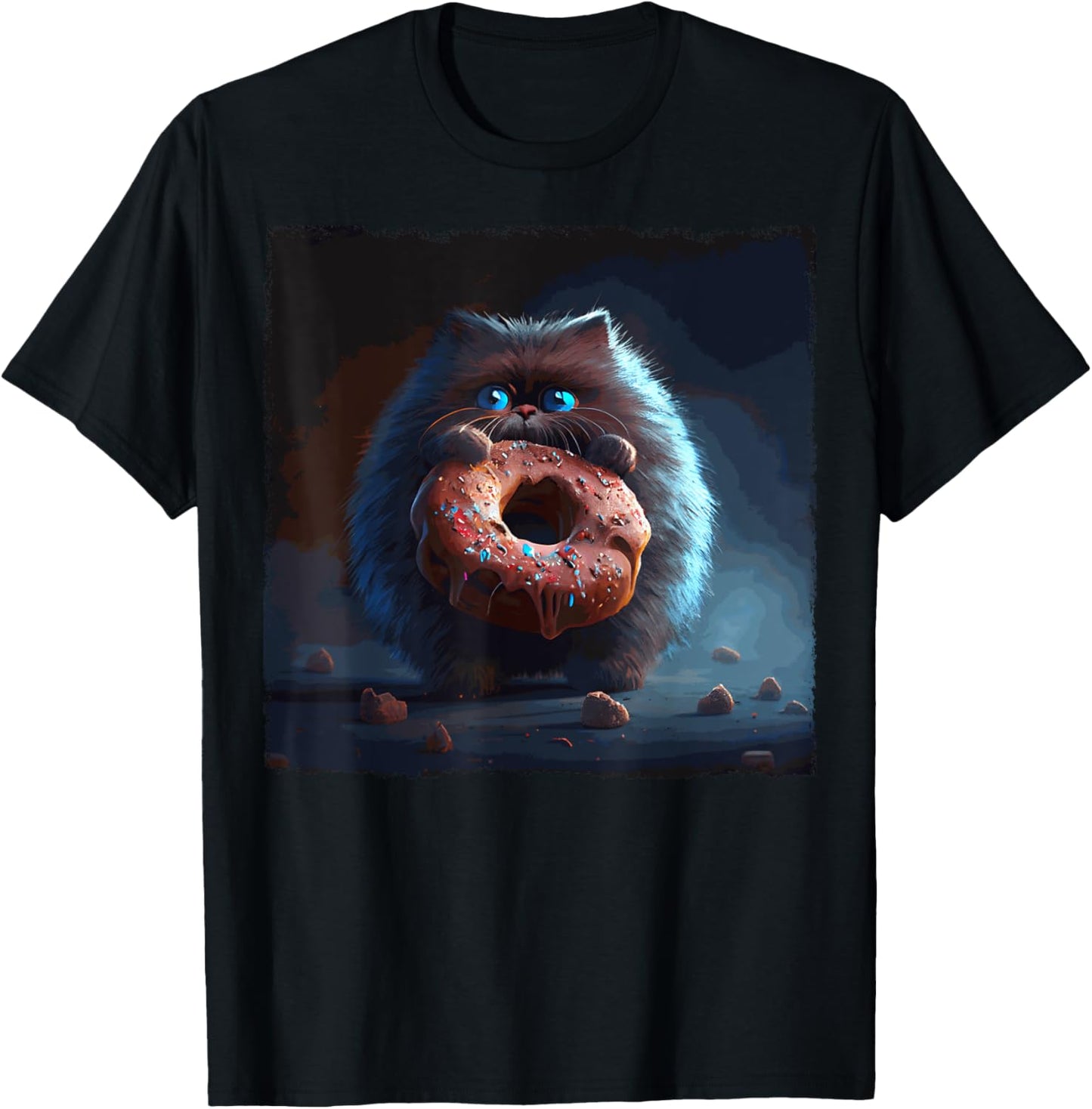 Funny Cat Bigfoot Donut Women Kids T-Shirt - T-Shirt | Black
