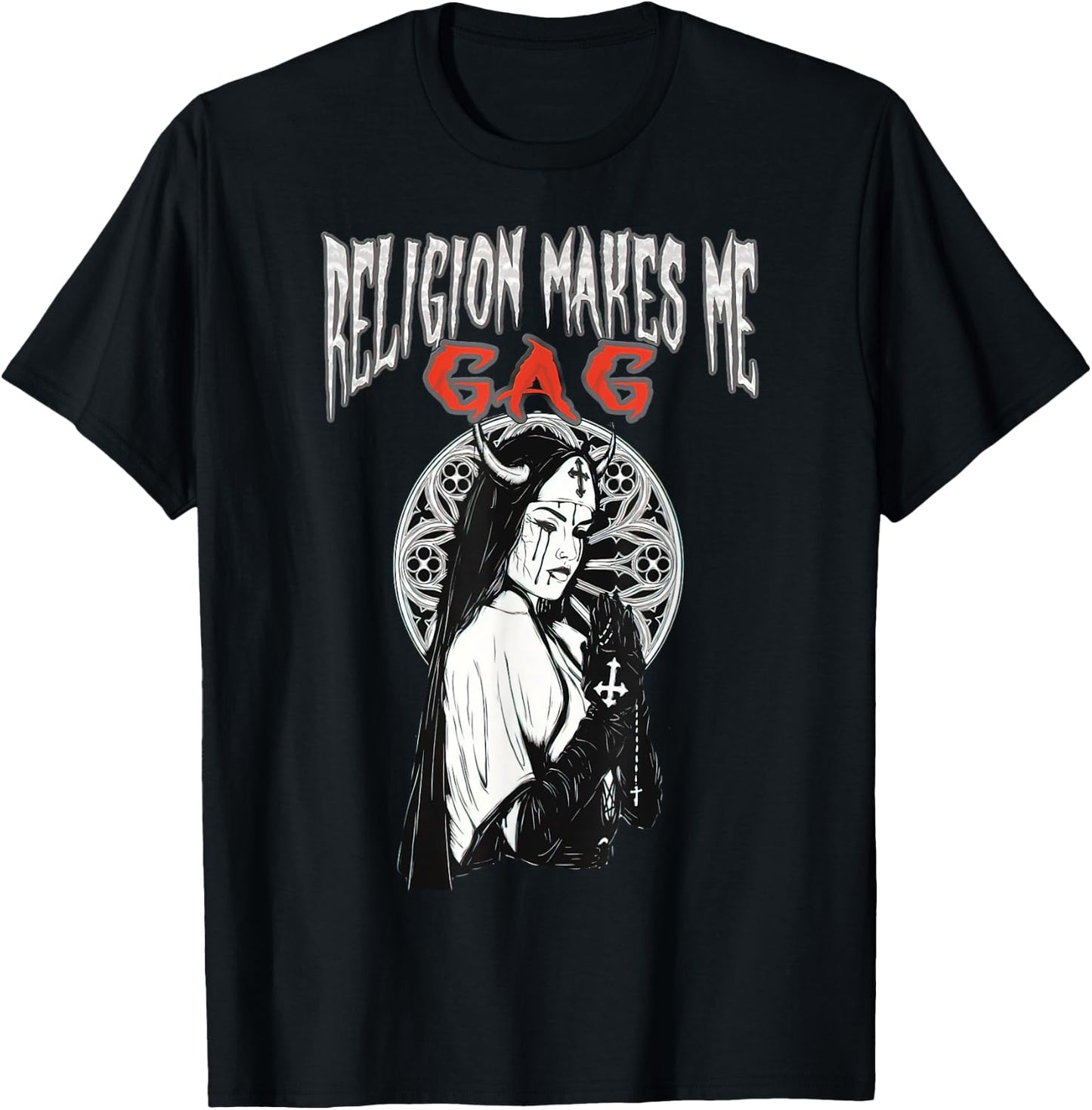 Religion Makes Me Gag Evil Satanic Antichrist Nun T-Shirt - T-Shirt | Black