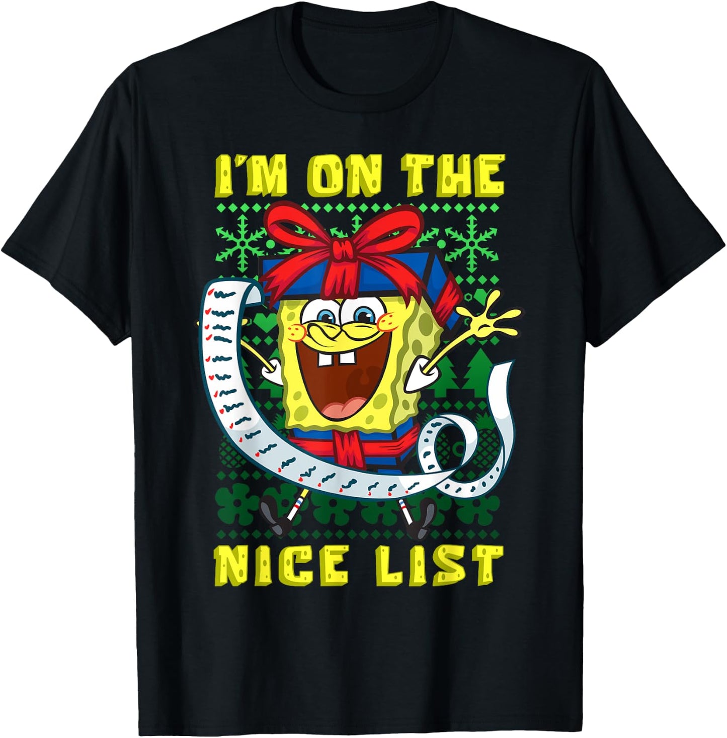 Mademark x SpongeBob SquarePants - SpongeBob Christmas I'm On The Nice List of Santa Boys Girls T-Shirt - T-Shirt | Black