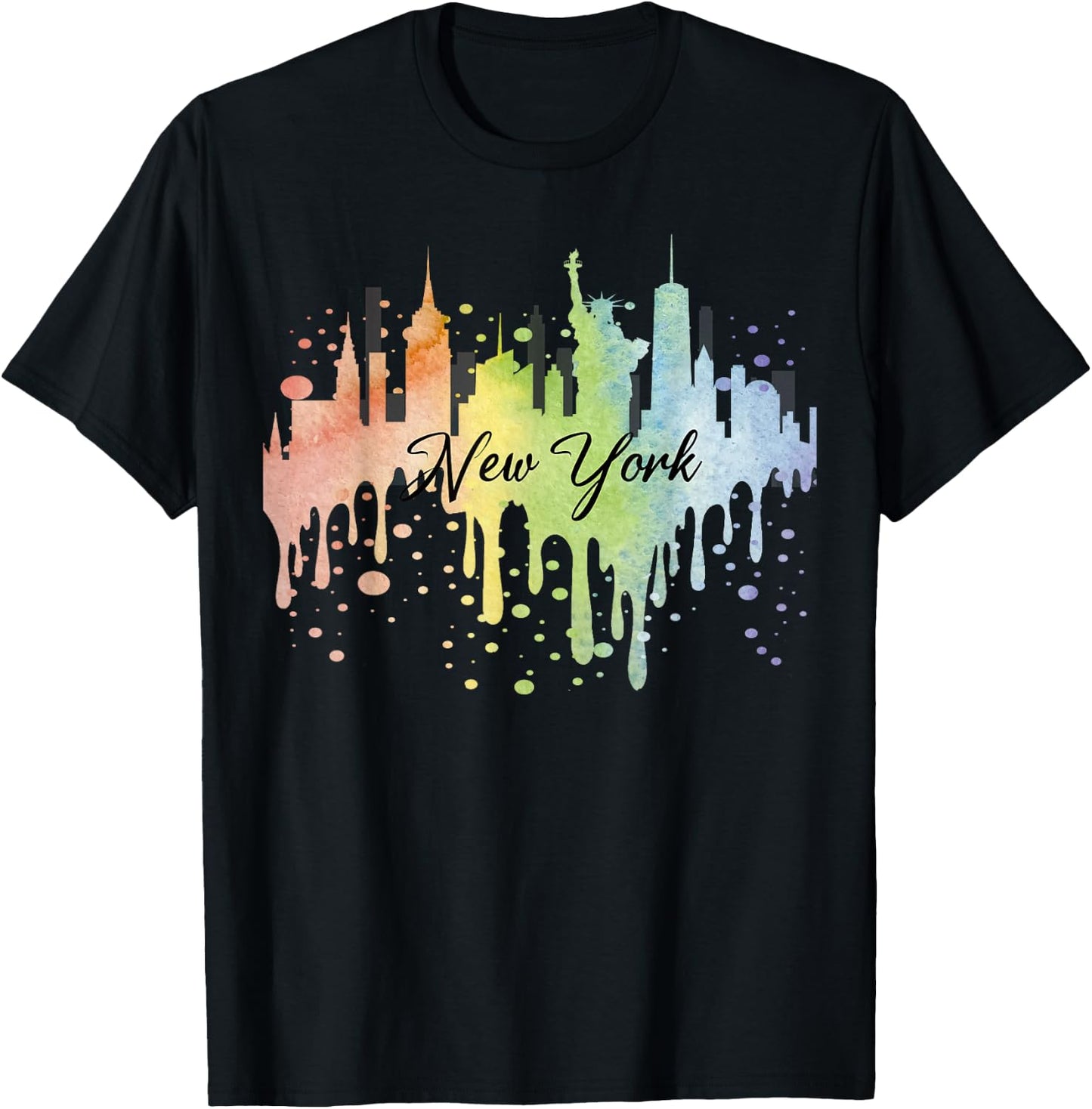 New York City Watercolor Art NYC Skyline Souvenir T-Shirt - T-Shirt | Black