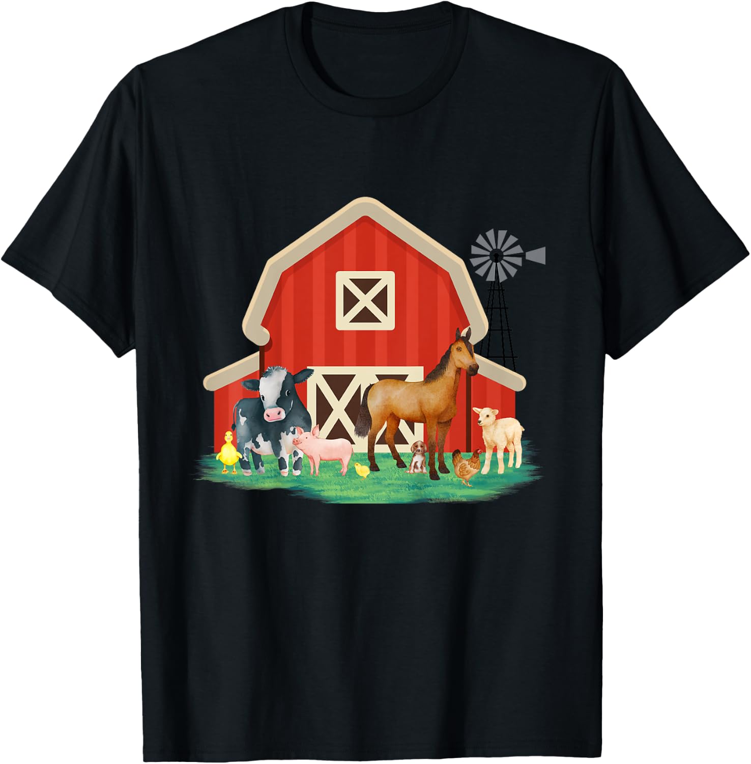 Kids Farm Animals, Cute Toddler and Youth Farm Animals with barn T-Shirt - T-Shirt | Black