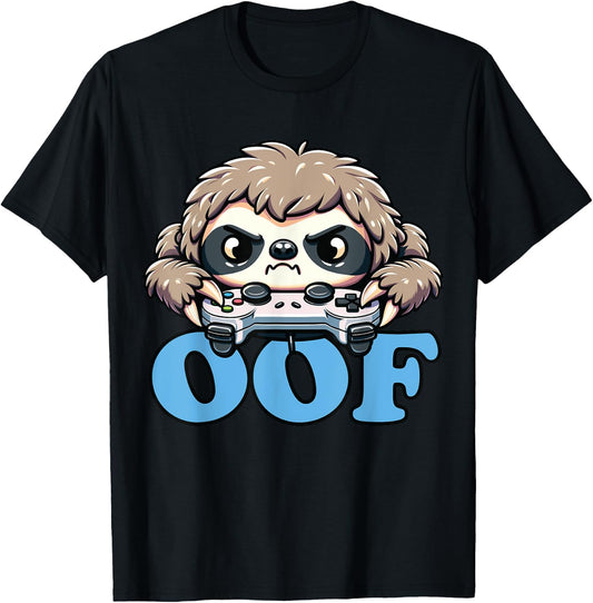 Oof Gamer Meme, Anime Gamer Sloth Oof T-Shirt - T-Shirt | Black