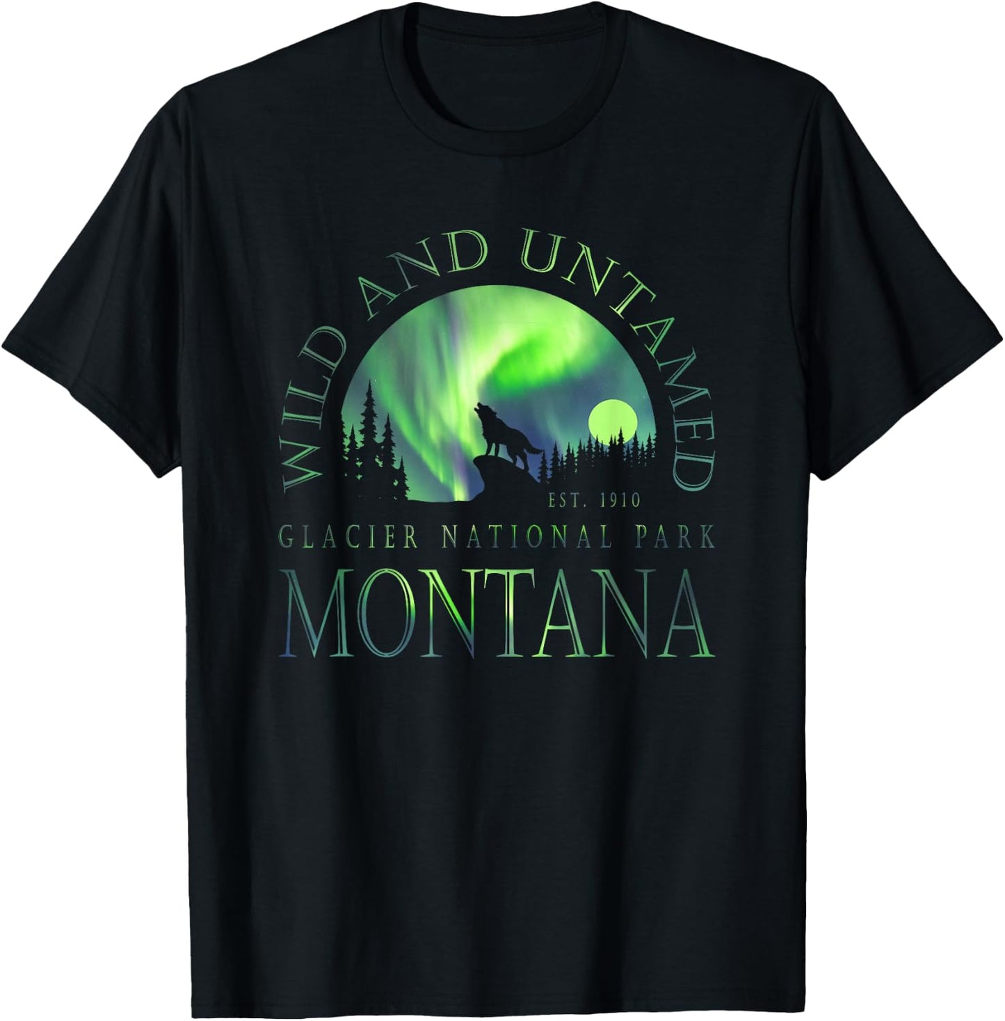 Montana - Glacier National Park - Northern Lights T-Shirt - T-Shirt | Black