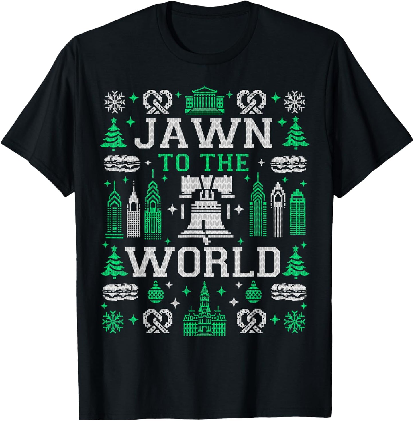 VINTAGE RETRO PHILADELPHIA PHILLY THROWBACK GIFTS Jawn to the World Philly Fan Philadelphia Ugly Christmas T-Shirt - T-Shirt | Black