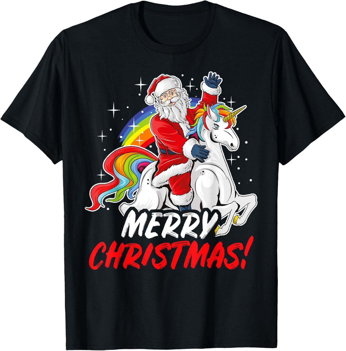 Unicorn Santa Claus Christmas Holiday T-Shirt - T-Shirt | Black
