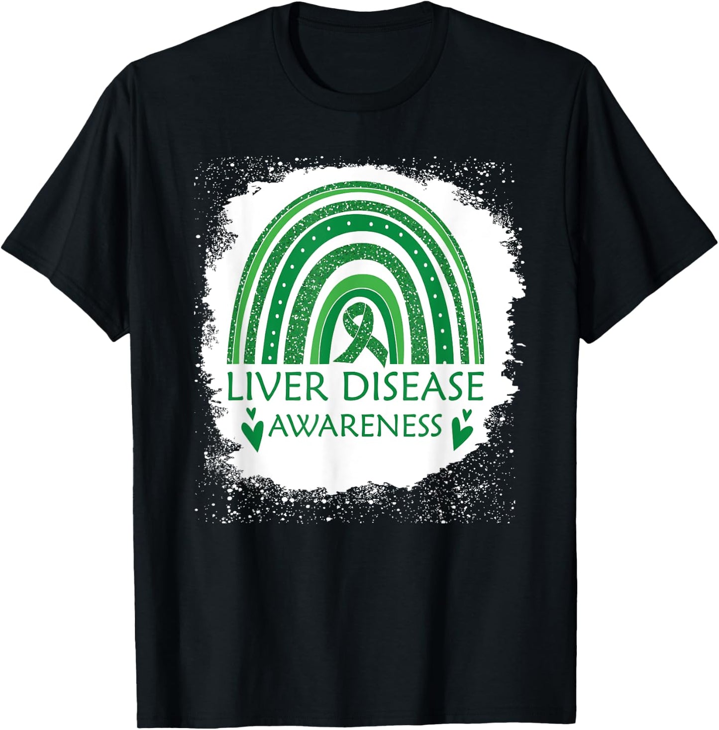 Liver Disease Awareness Bleached Rainbow Green Ribbon Men T-Shirt - T-Shirt | Black