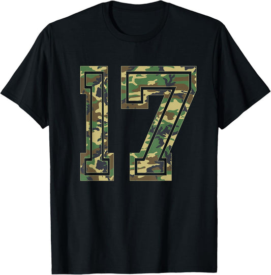 Team Jersey Number 17 Camo Camouflage T-Shirt - T-Shirt | Black