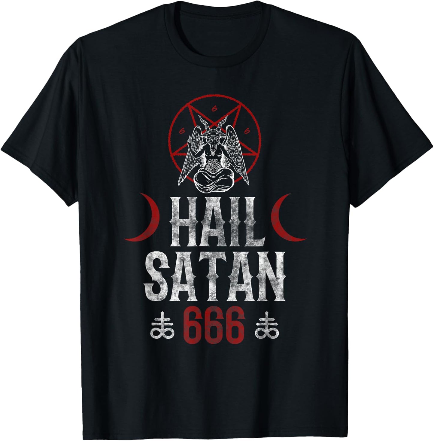 666 Hail Satan - Evil Goat Baphomet Goth T-Shirt - T-Shirt | Black