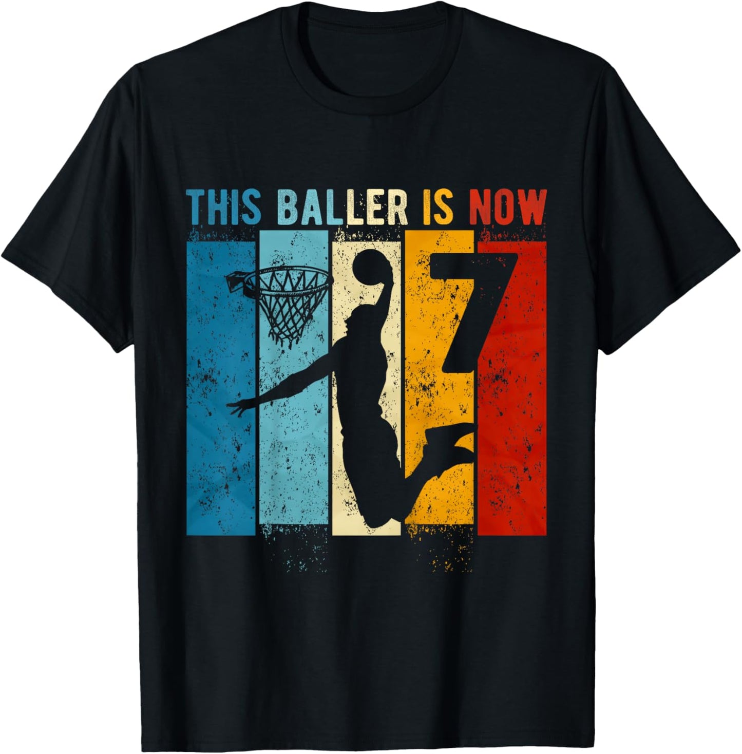 Kids 7 Year Old Basketball 7th Birthday Boy T-Shirt - T-Shirt | Black