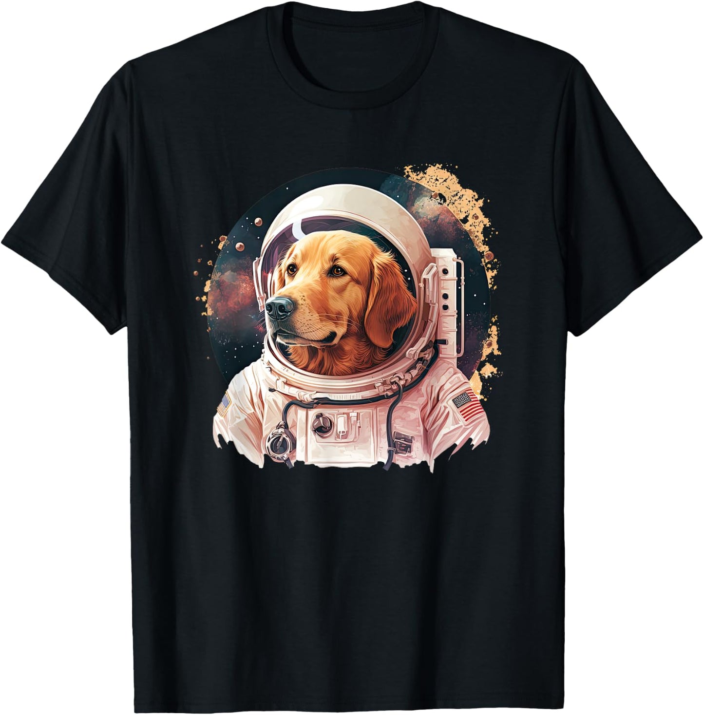 Funny Golden Retriever Astronaut in the space T-Shirt - T-Shirt | Black