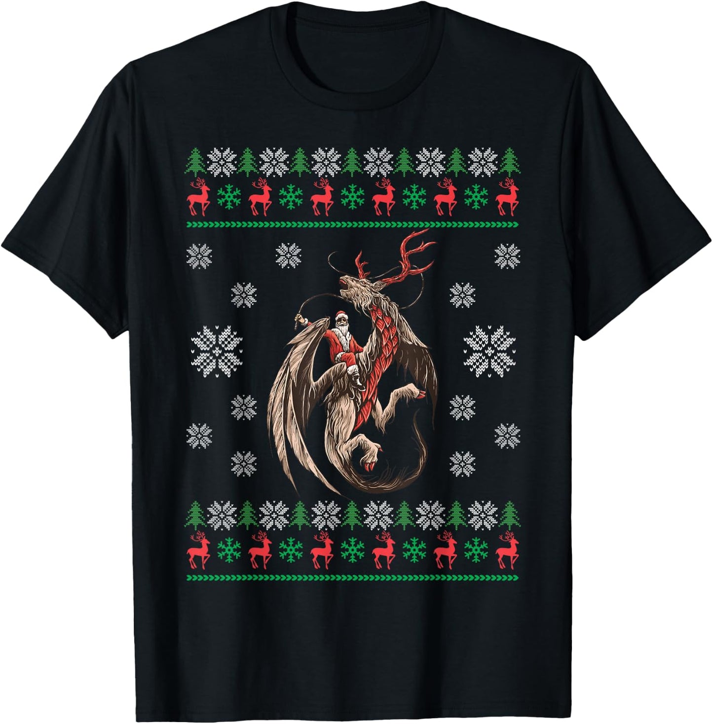 Santa Riding Dragon Christmas Ugly Sweater Dragon Lover T-Shirt - T-Shirt | Black