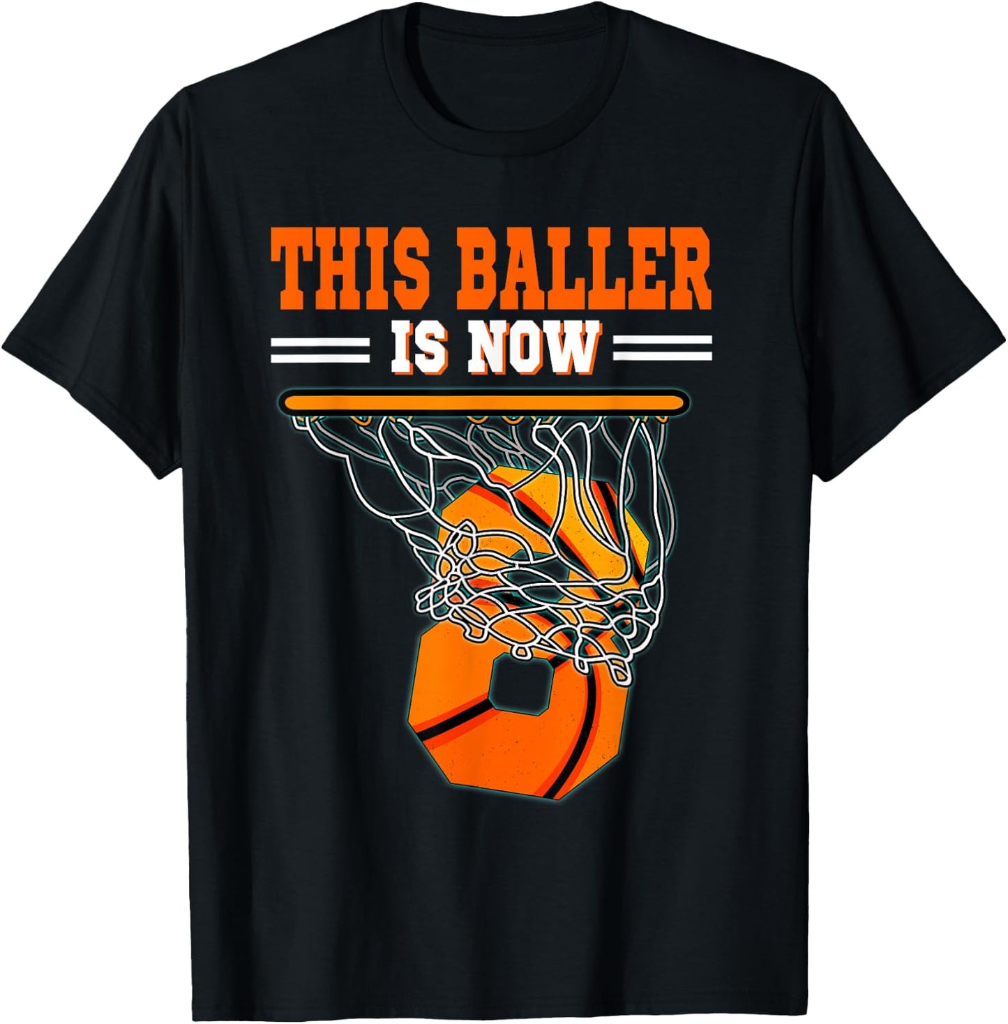 This Basketball Baller Is Now 8 Years Old 8th Happy Birthday T-Shirt - T-Shirt | Black