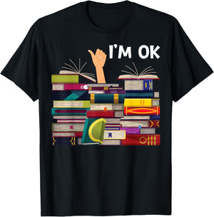 Book Reading and Book Lovers I'm Ok Funny Apparel. -Kids Black Book-Themed T-Shirt - T-Shirt | Black