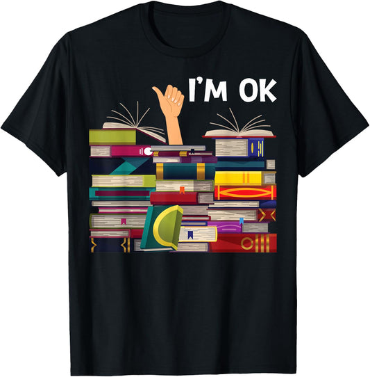 Book Reading and Book Lovers I'm Ok Funny Apparel. -Kids Black Book-Themed T-Shirt - T-Shirt | Black