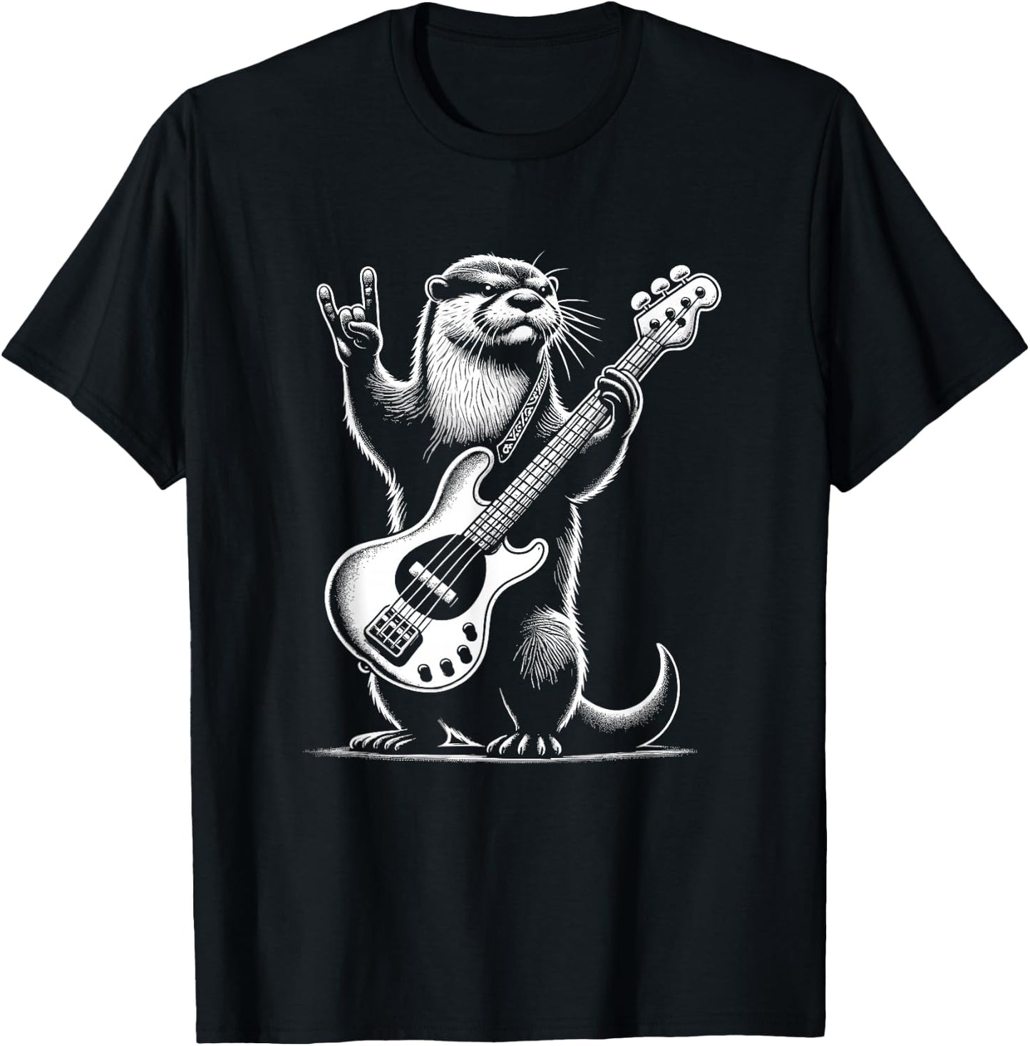 Rock n Roll Otter Playing Guitar Funny Otter T-Shirt - T-Shirt | Black
