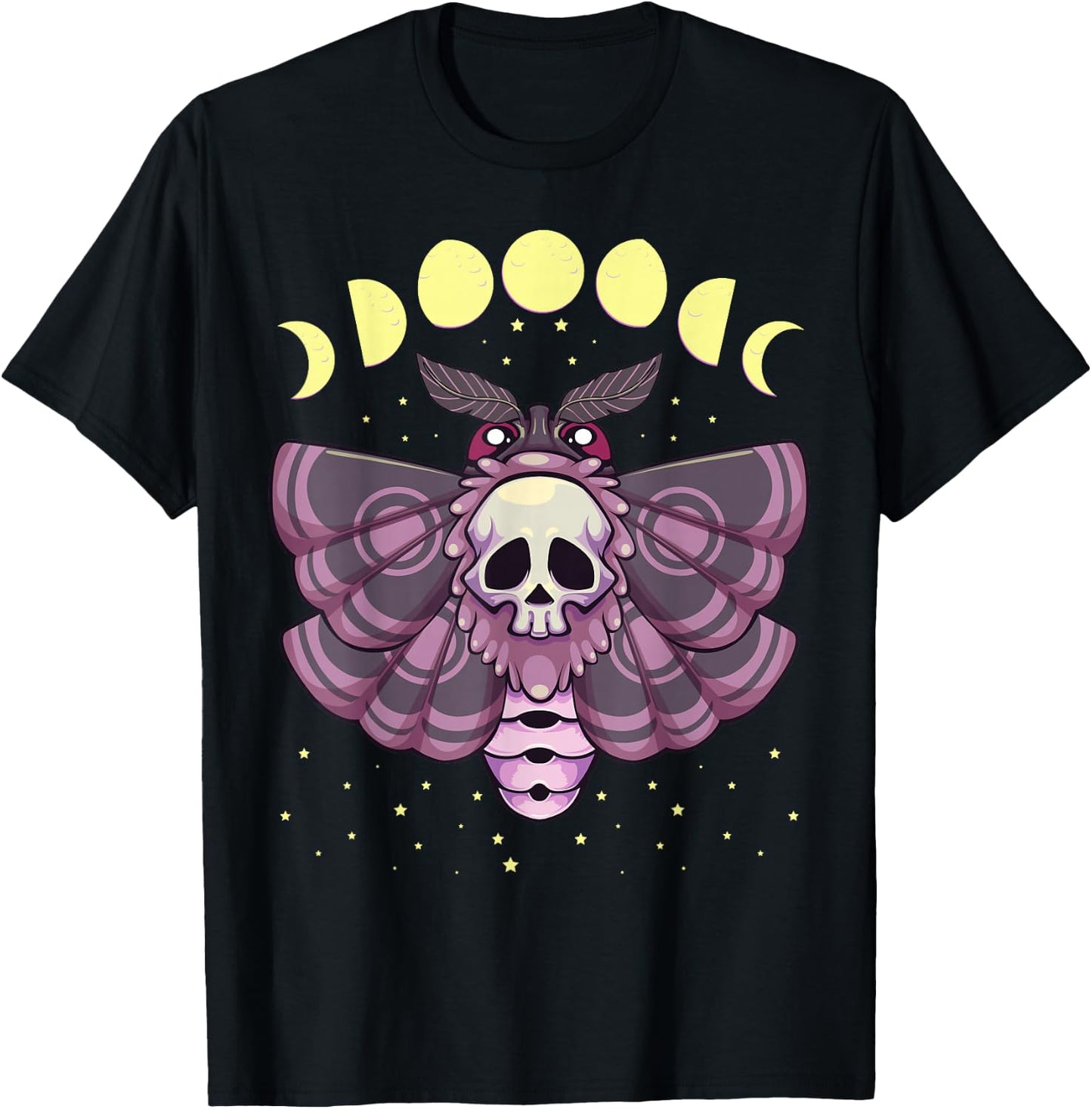 Pastel Goth Kawaii Anime Creepy Moth with Moon Phase T-Shirt - T-Shirt | Black
