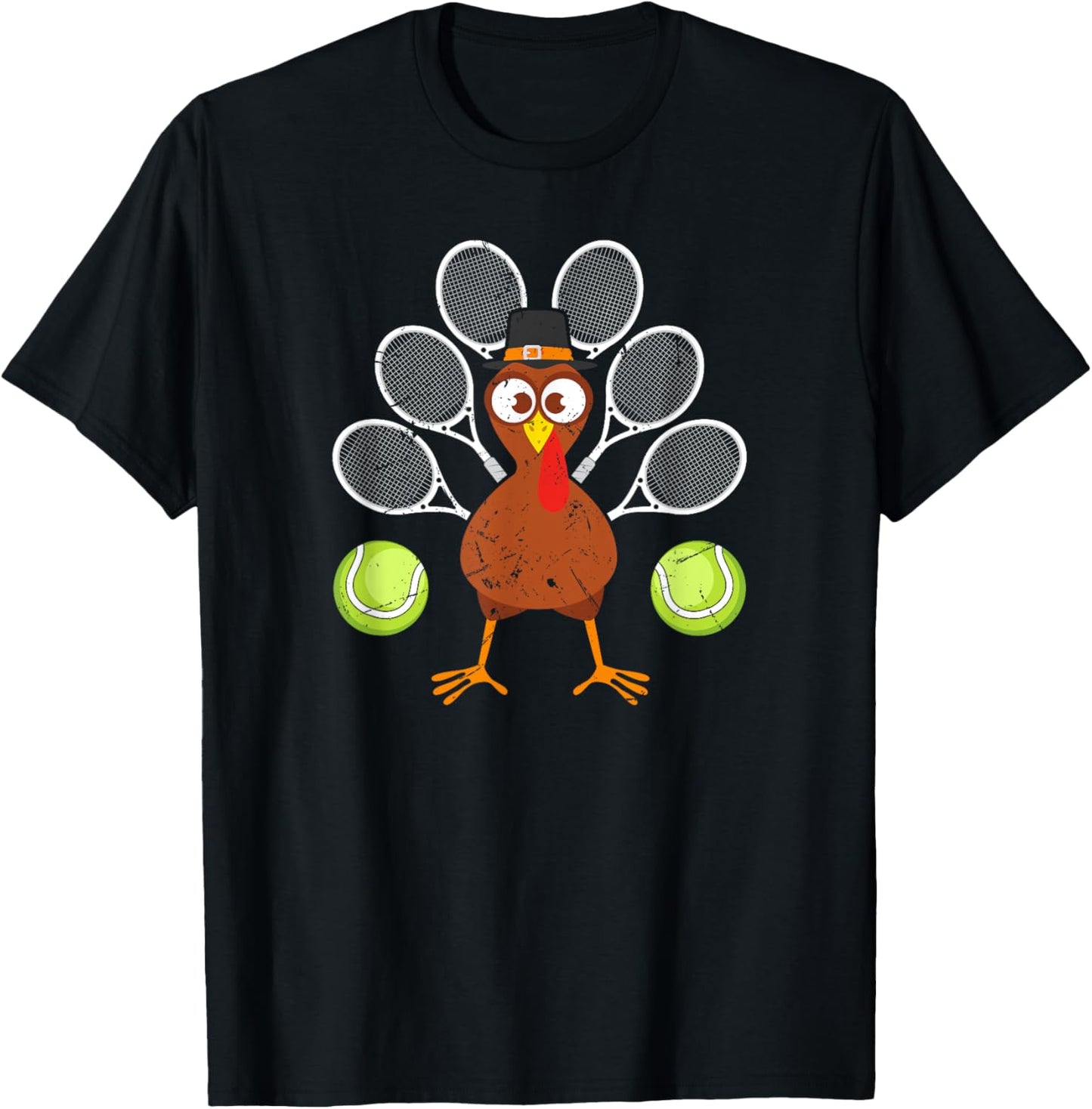 Tennis Racket Turkey Thanksgiving T-Shirt - T-Shirt | Black