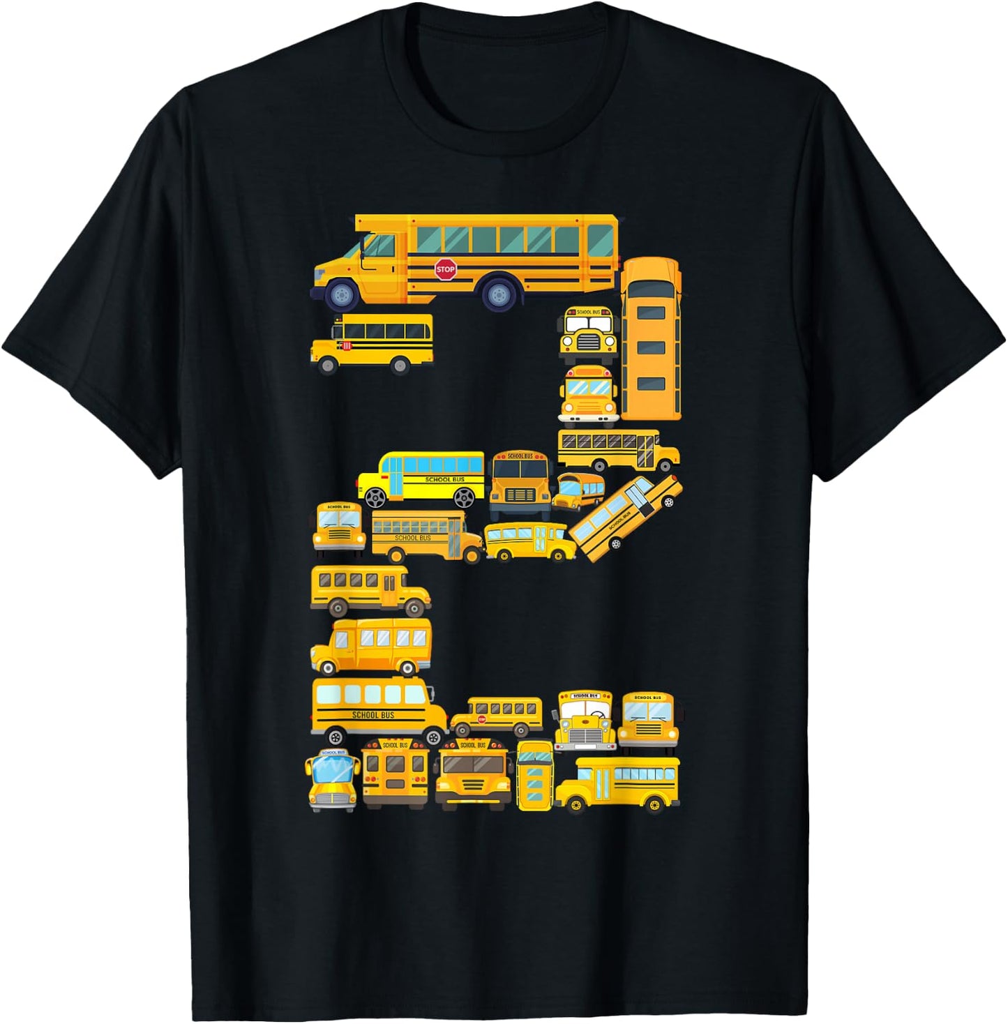 2 Year Old Toddler 2nd Birthday School Bus Theme Kids Party T-Shirt - T-Shirt | Black