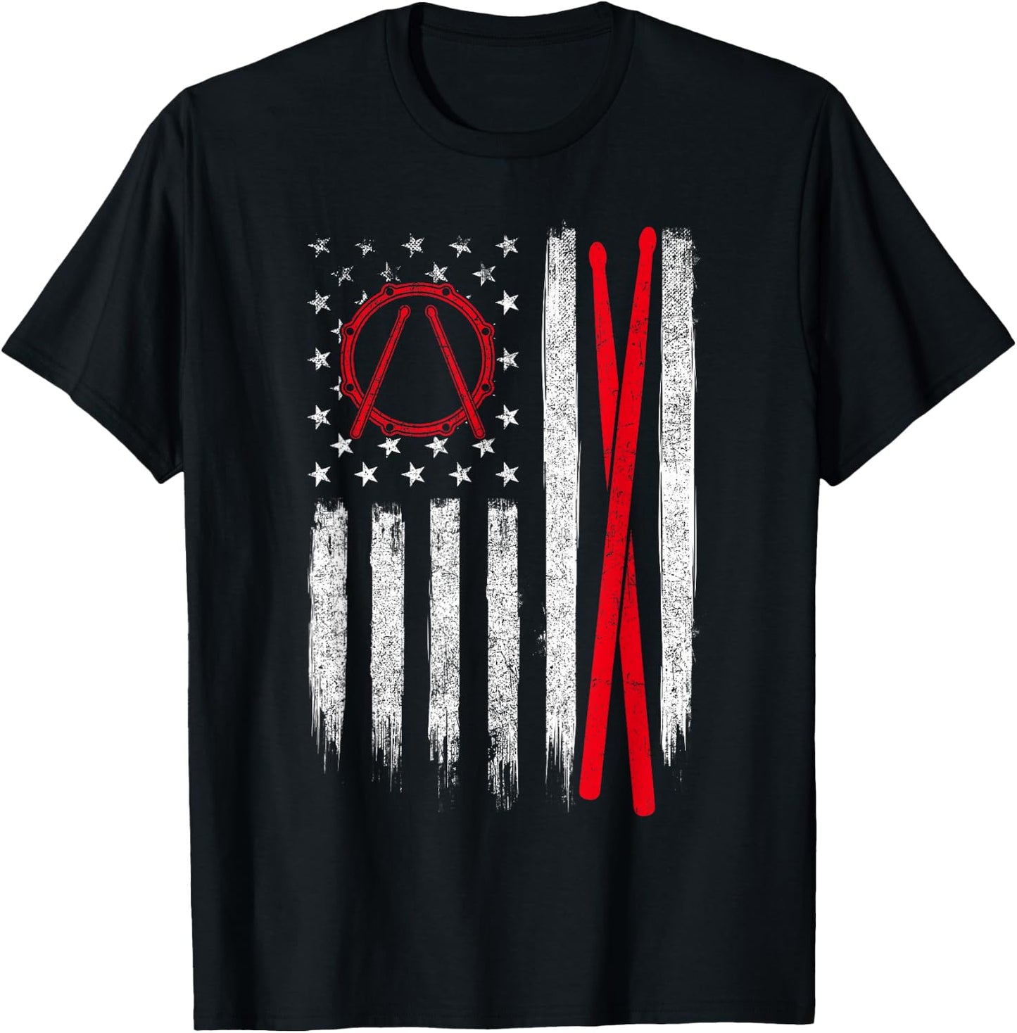 Drumsticks - USA American Flag Drummer Drumming Percussion T-Shirt - T-Shirt | Black