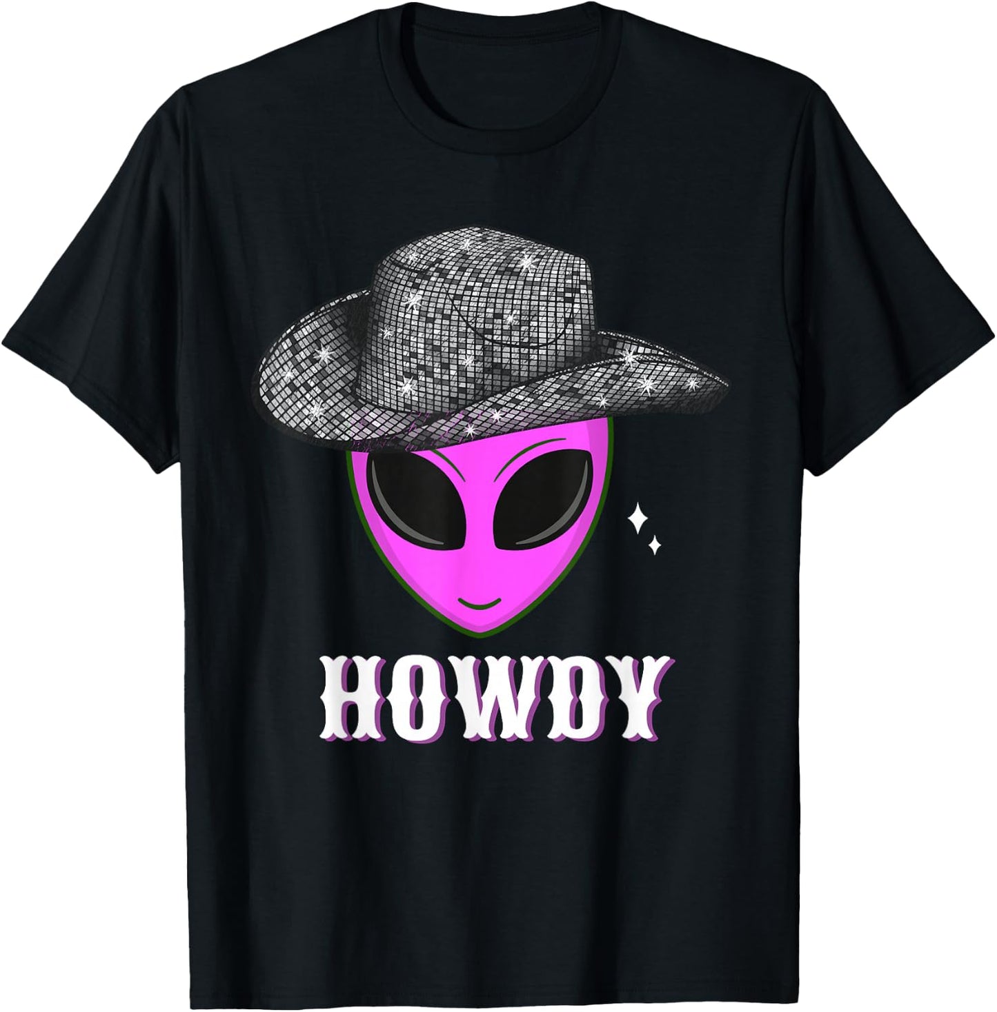 Cool Cowboy Hat Alien Howdy Space Western Disco Theme T-Shirt - T-Shirt | Black