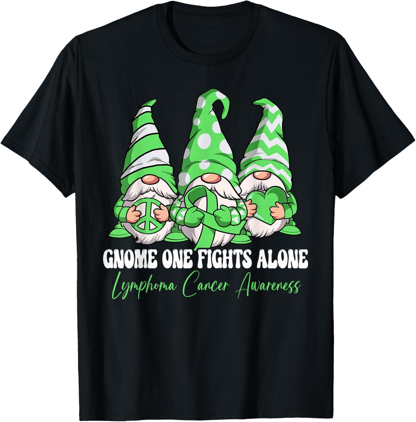 Gnome One Fights Alone Lymphoma Cancer Awareness T-Shirt - T-Shirt | Black