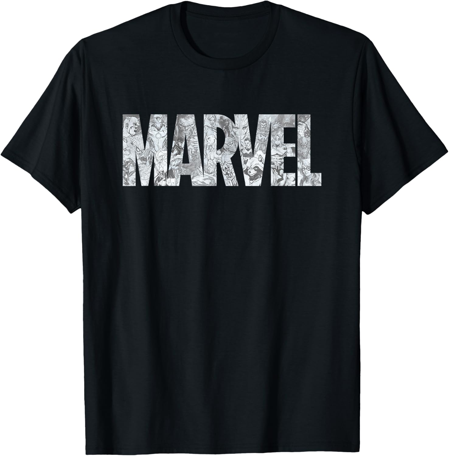 Marvel Logo Comics Gray Pencil Sketch Super Heroes Avengers T-Shirt - T-Shirt | Black