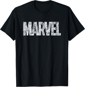 Marvel Logo Comics Gray Pencil Sketch Super Heroes Avengers T-Shirt - T-Shirt | Black