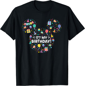 Disney Mickey Mouse Head Ears Icon Fill It’s My Birthday T-Shirt - T-Shirt | Black