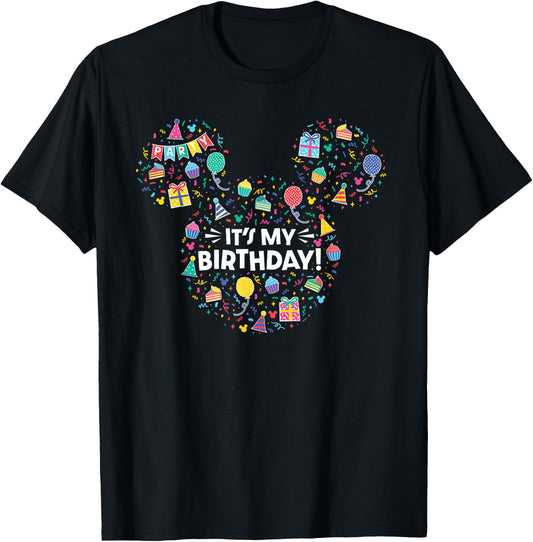 Disney Mickey Mouse Head Ears Icon Fill It’s My Birthday T-Shirt - T-Shirt | Black