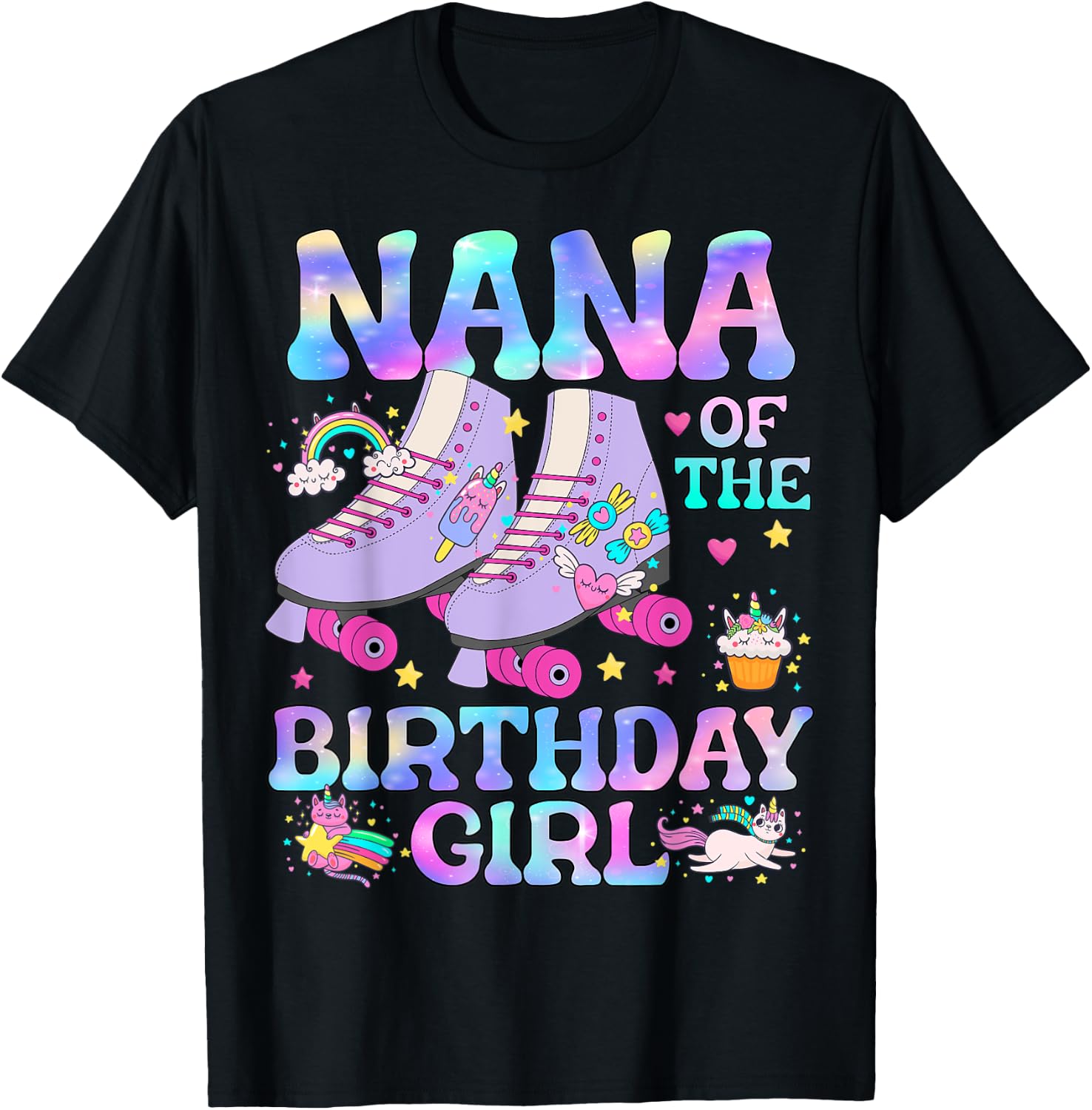 Nana of The Birthday Girl Rolling Skate Lover Matching T-Shirt - T-Shirt | Black