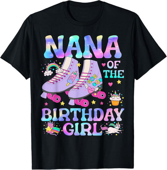 Nana of The Birthday Girl Rolling Skate Lover Matching T-Shirt - T-Shirt | Black