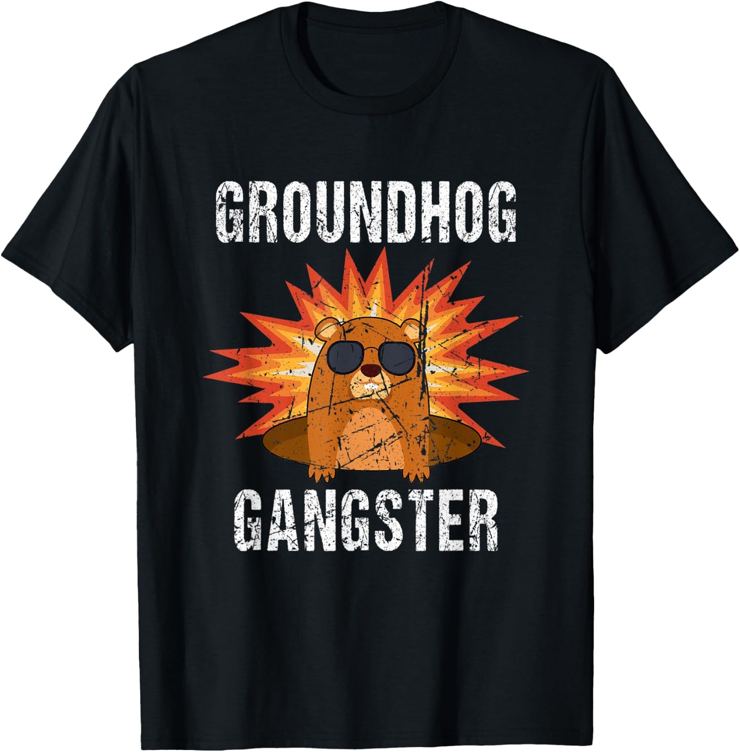 Vintage Groundhog Gangster T-Shirt - T-Shirt | Black