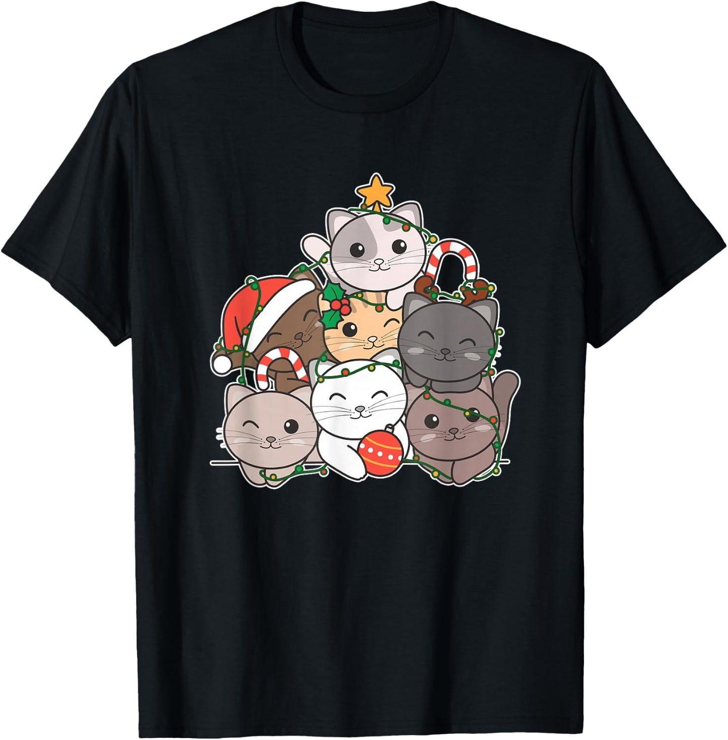 Cat Christmas Tree Funny Animal Christmas T-Shirt - T-Shirt | Black