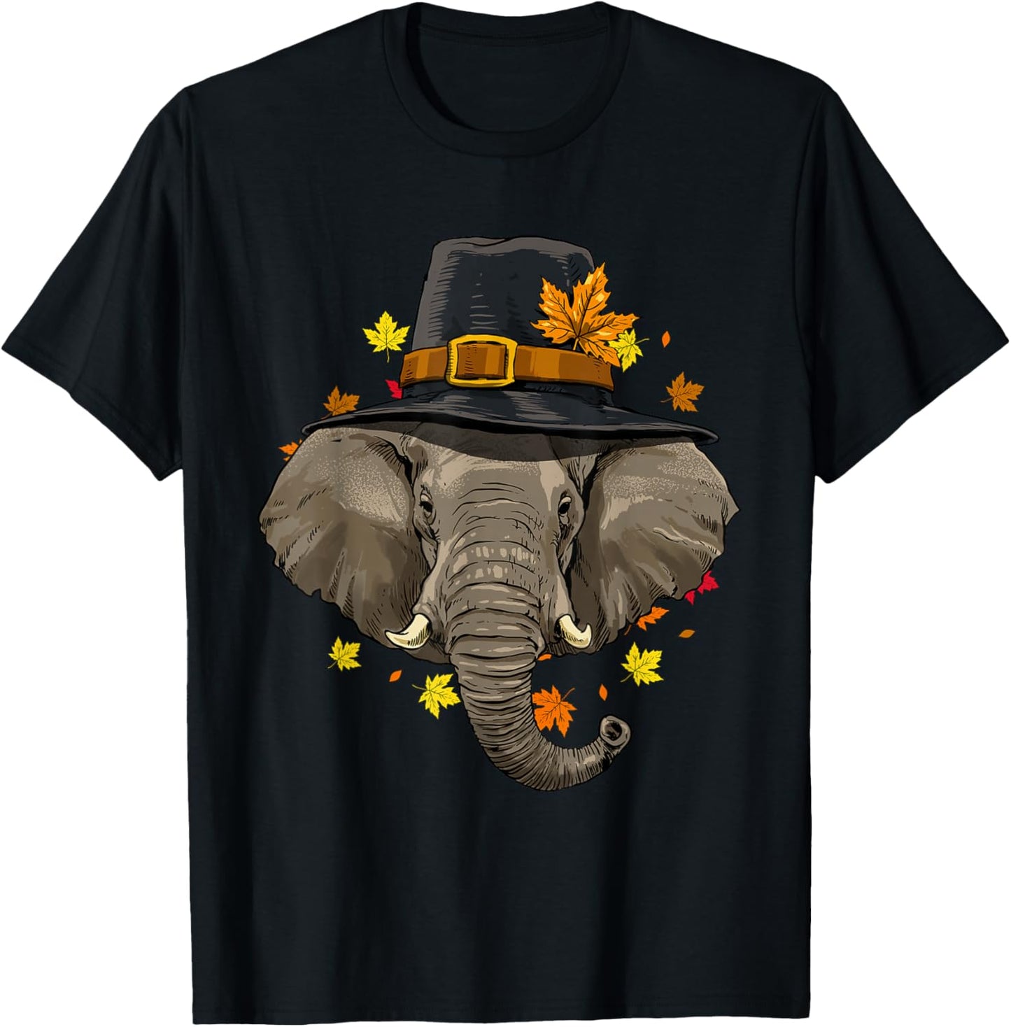 Thanksgiving Elephant Pilgrim Turkey Day Autumn Fall Tusker T-Shirt - T-Shirt | Black