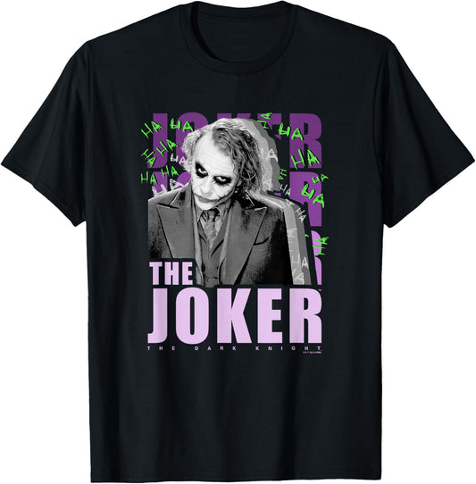 The Dark Knight The Joker Purple Ha Ha Distressed Poster T-Shirt - T-Shirt | Black