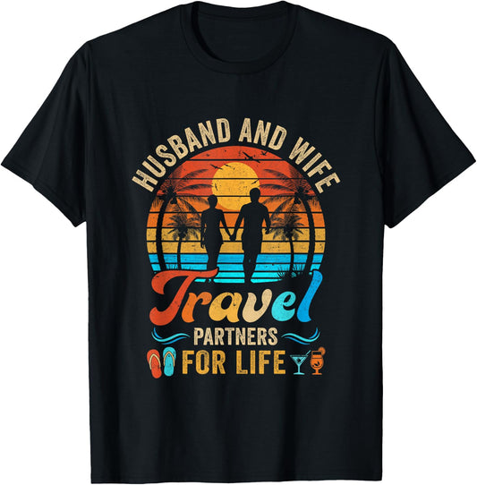 Husband And Wife Travel Partners For Life Beach Traveling Men Women T-Shirt - T-Shirt | Black