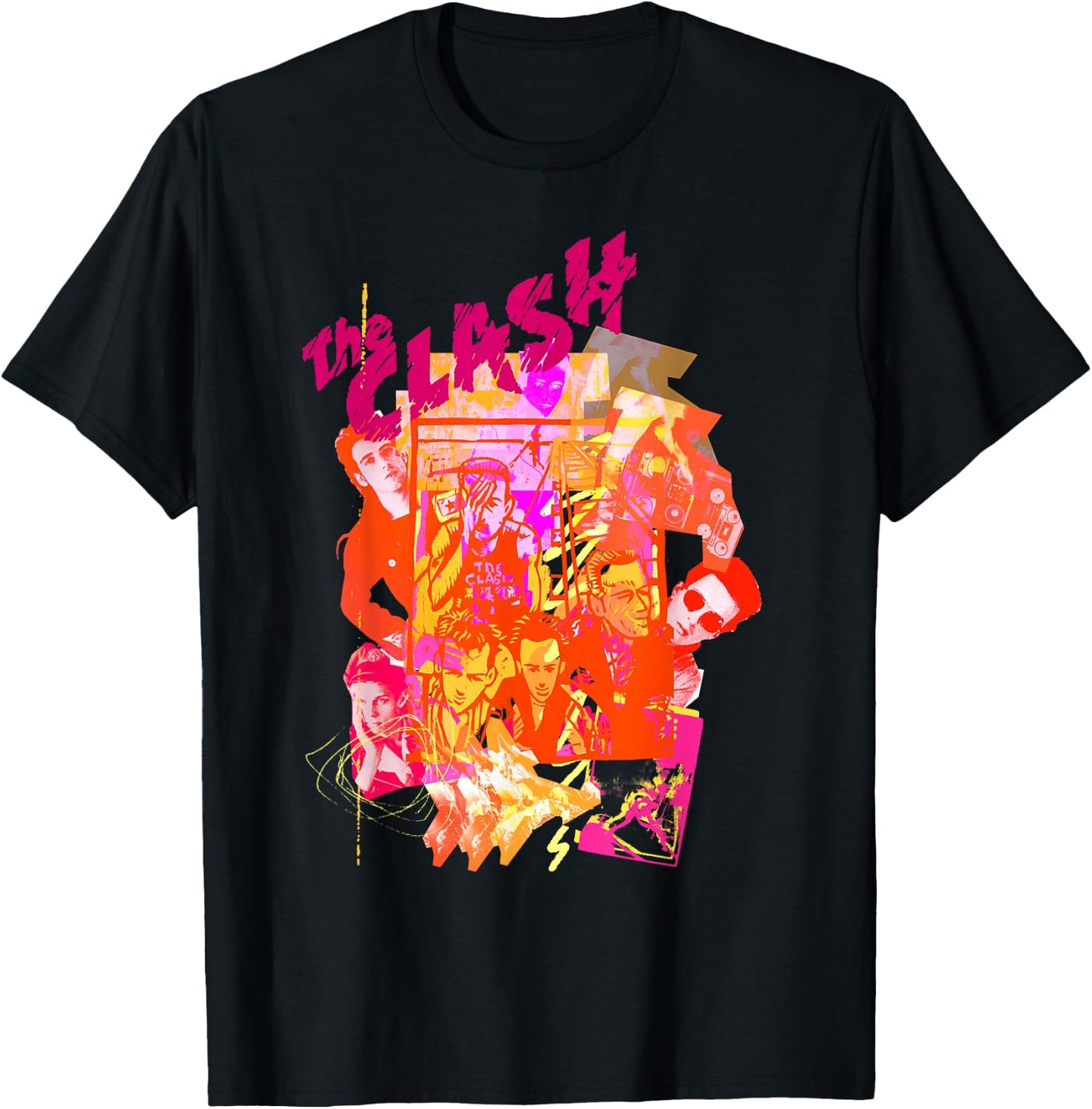 The Clash - Collage Neon T-Shirt - T-Shirt | Black