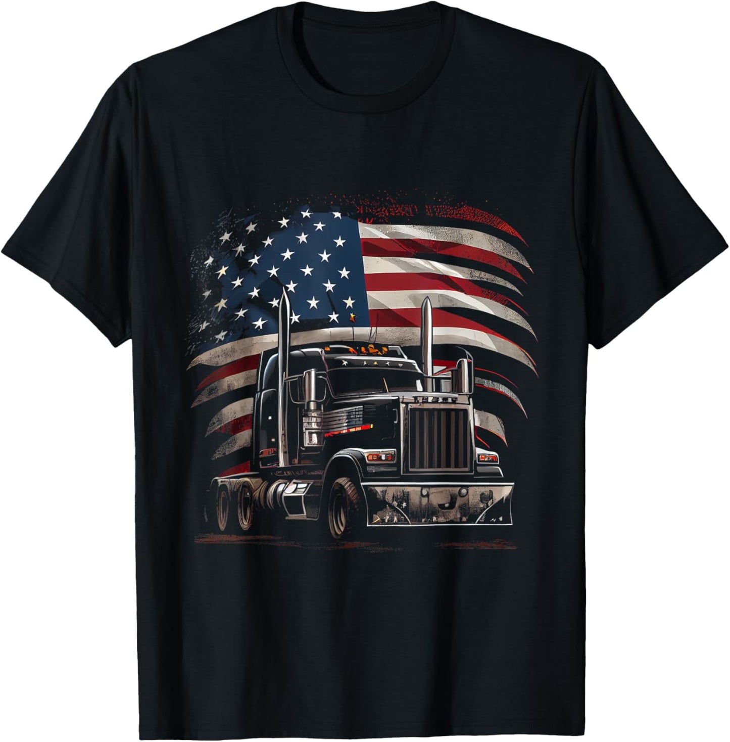US American Flag Trucker Truck Driver Gift Women Men T-Shirt - T-Shirt | Black