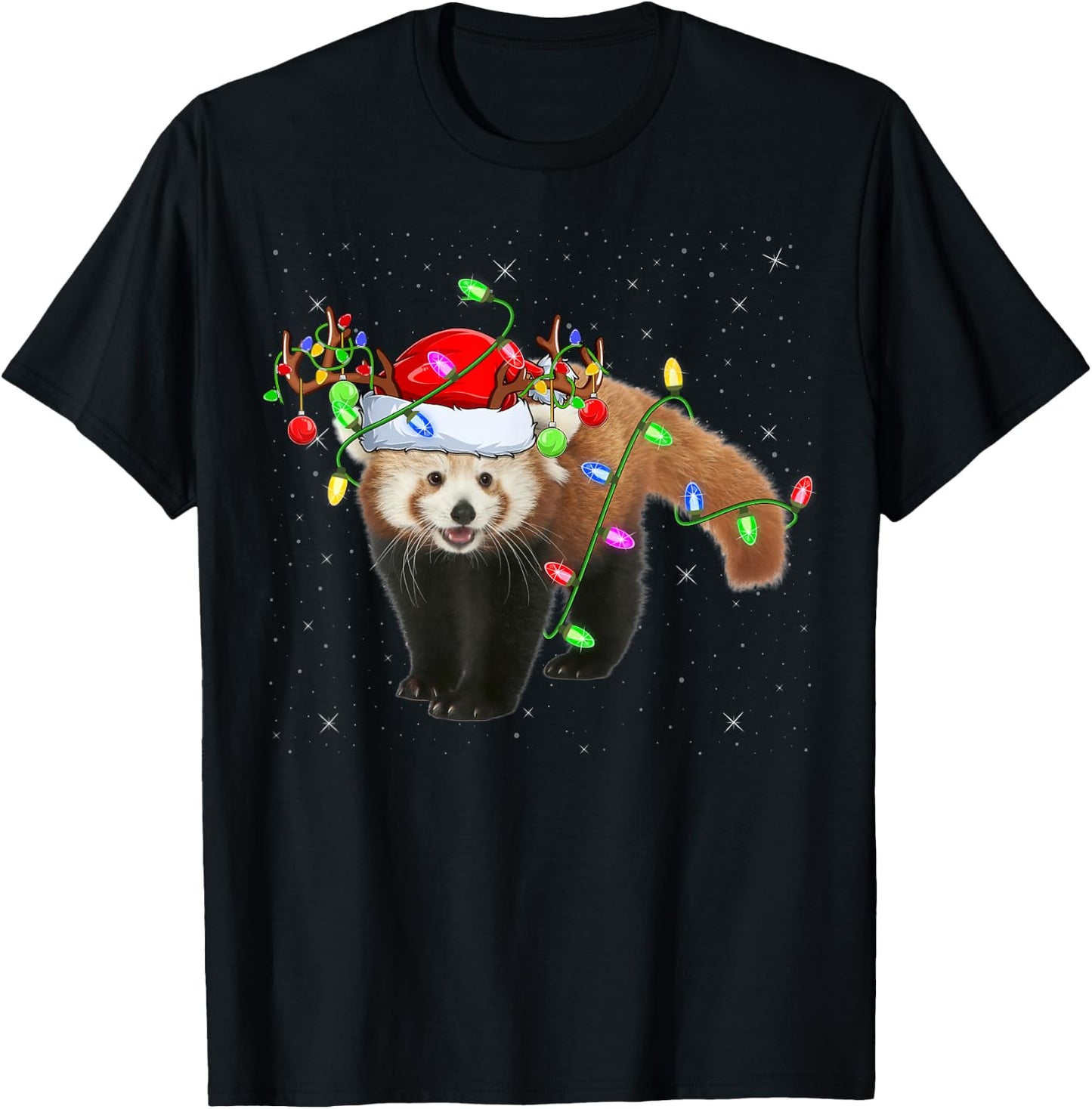 Red Panda Lover Xmas Lighting Santa Red Panda Christmas T-Shirt - T-Shirt | Black