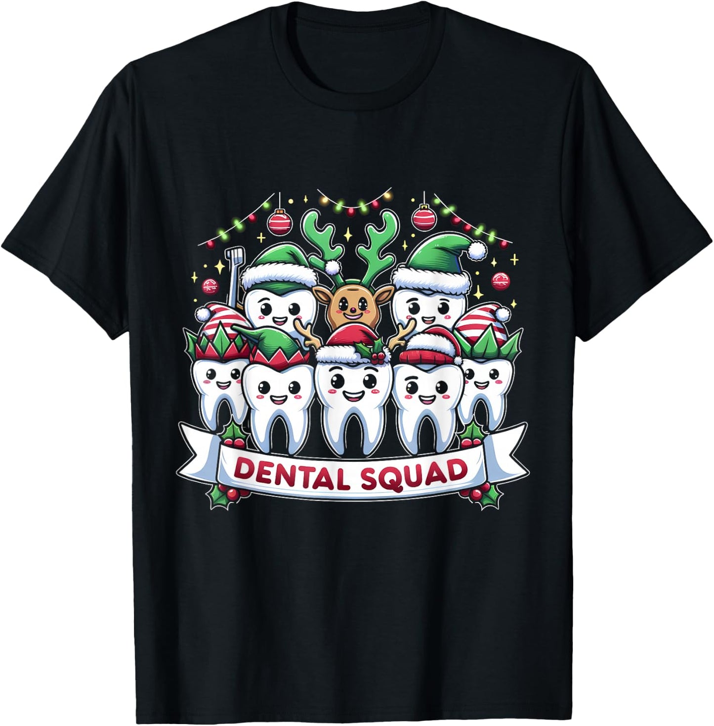 Merry Dental Squad Group Cheer Christmas Teeth Dentistry T-Shirt - T-Shirt | Black