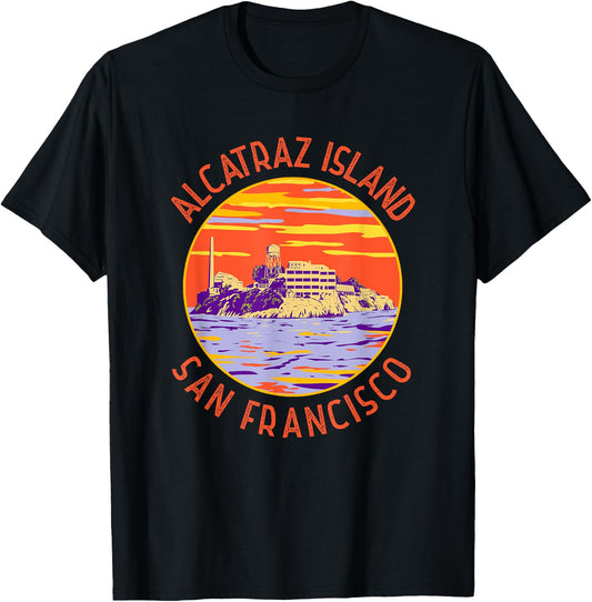 Alcatraz Island San Francisco Distressed Circle Vintage T-Shirt - T-Shirt | Black