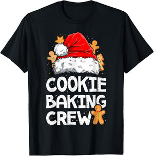 Cookie Baking Crew Funny Christmas Lights Santa Baker Cookie T-Shirt - T-Shirt | Black
