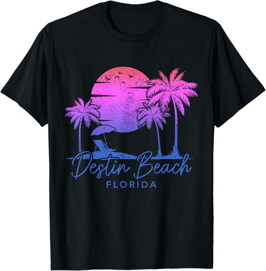 Destin Beach Florida FL Surf Vintage Sunset Surfer Retro T-Shirt - T-Shirt | Black