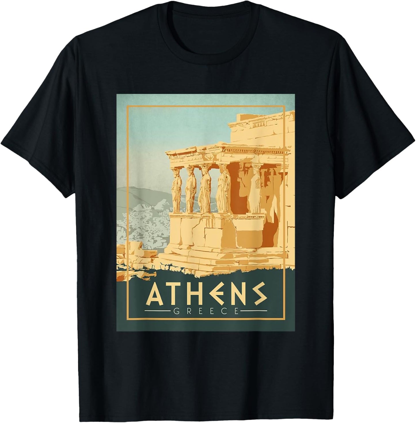 Vintage Athens Ancient Temple Of Athena Greece Souvenir T-Shirt - T-Shirt | Black