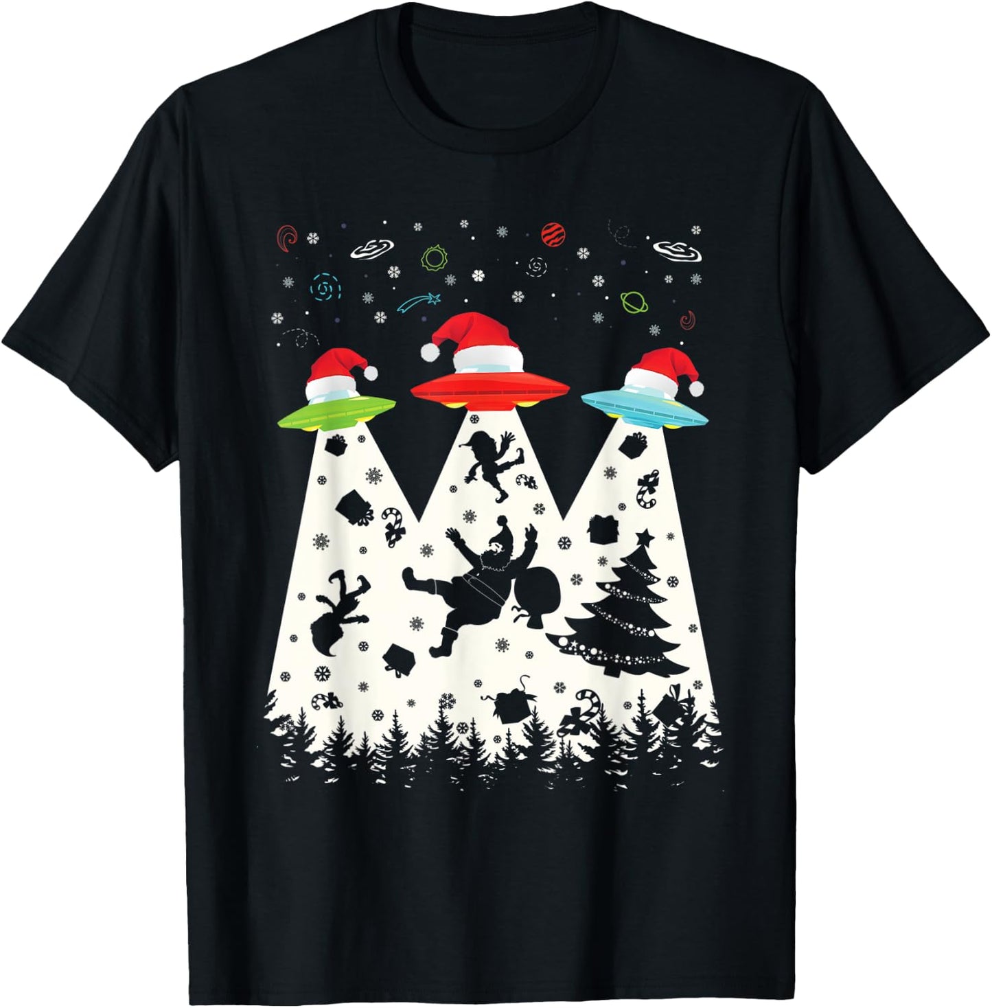 Funny Christmas Shirt Santa Alien Saucer UFO Abduction T-Shirt - T-Shirt | Black