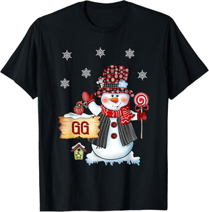 Gg Snowman Christmas Candy Cane Red Plaid Santa T-Shirt - T-Shirt | Black