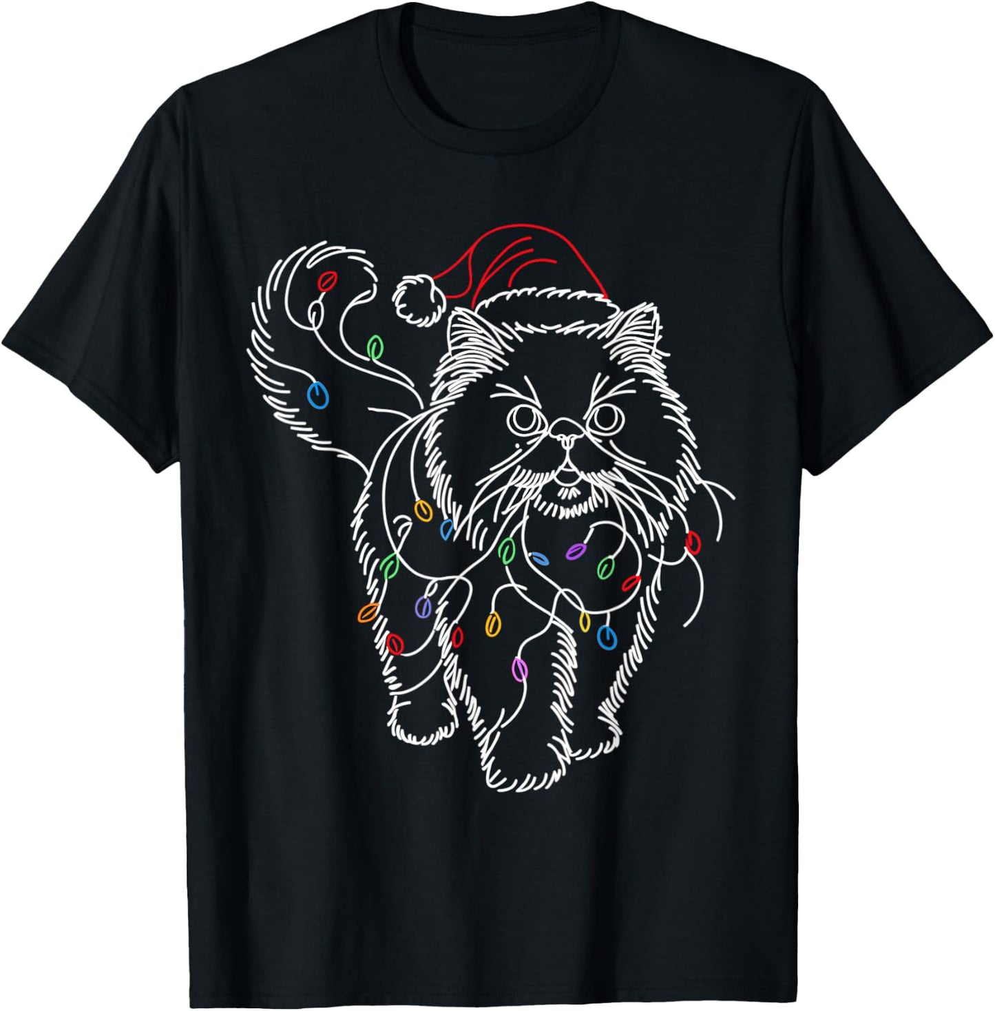 Persian Cat Santa Christmas Tree Lights Ugly Pajamas Mom Dad Women Kids T-Shirt - T-Shirt | Black