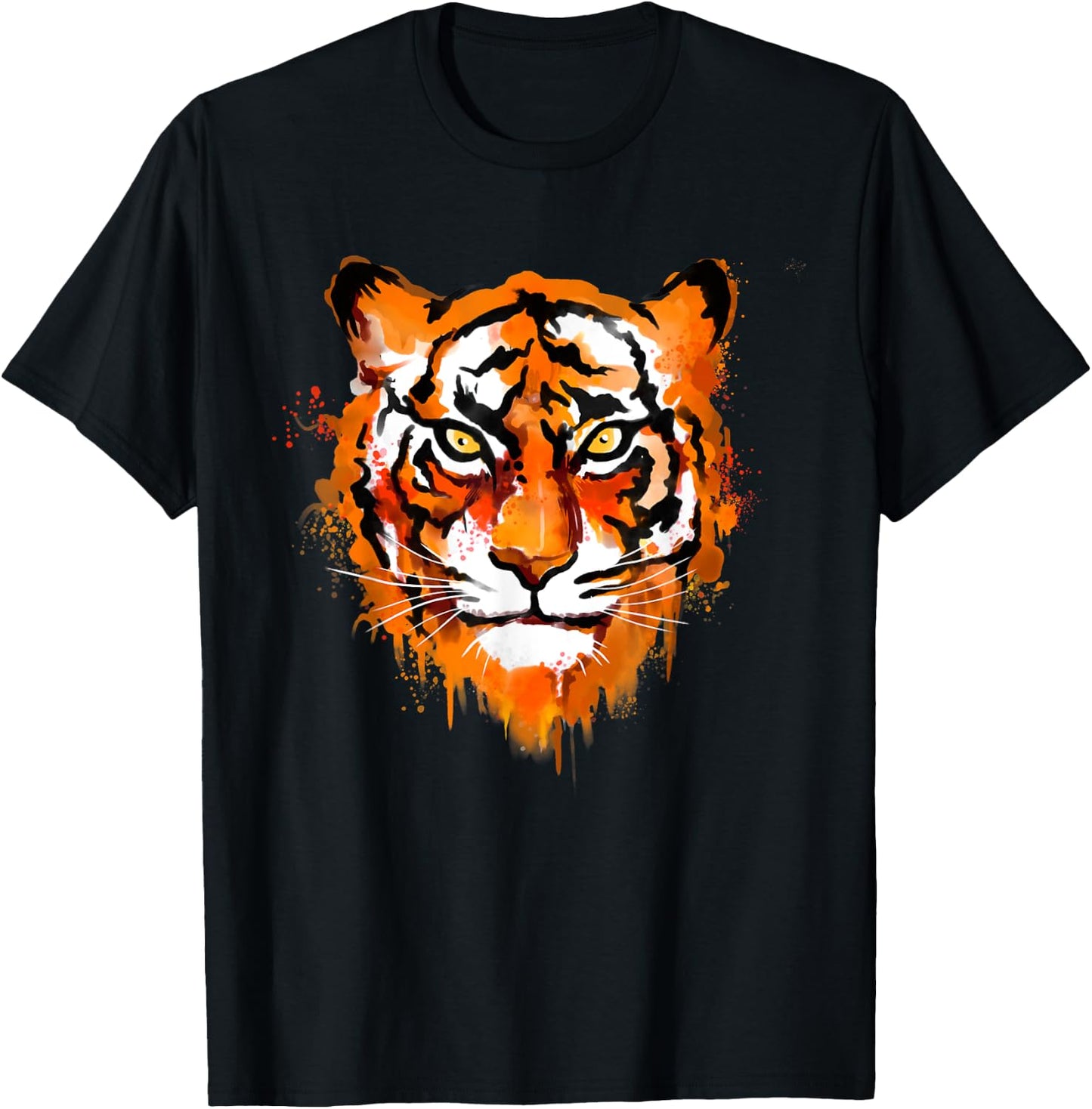Tiger Head Watercolor Art Funny Predator Safari Animal Lover T-Shirt - T-Shirt | Black
